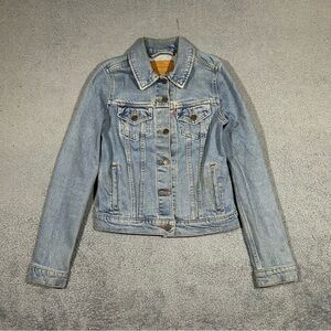 Levi's Premium Denim Trucker Jacket Women’s XS Big E Western Chore Stained #1662